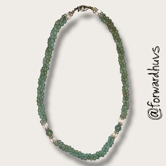 Vintage-Style Twisted Jade & Freshwater Pearl Necklace – 16” - Picture 6 of 9